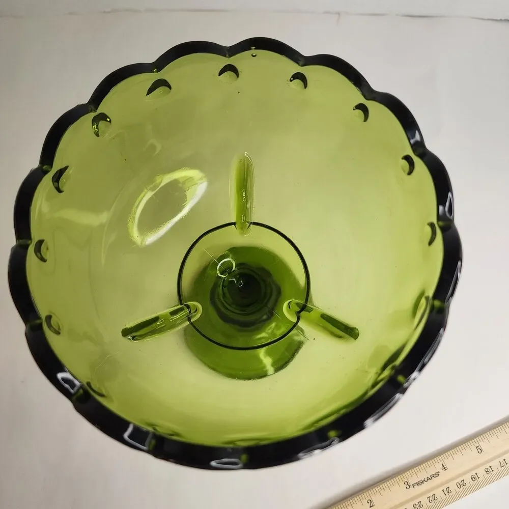 Vintage Indiana Glass Teardrop Antique Green Pedestal Compote Centerpiece Bowl